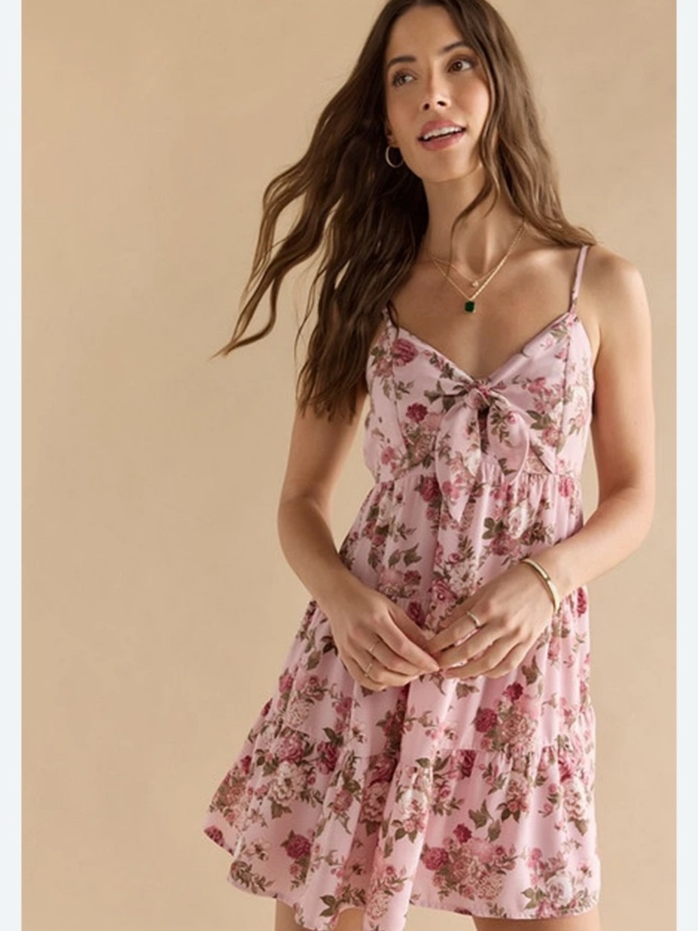 Trixxi Pink Floral Tie-Front Mini Dress